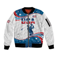 Personalized USA Golf Sleeve Zip Bomber Jacket 2024 United States Flag Curve Style - Wonder Print Shop