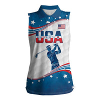 Personalized USA Golf Women Sleeveless Polo Shirt 2024 United States Flag Curve Style - Wonder Print Shop