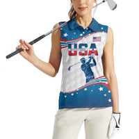 Personalized USA Golf Women Sleeveless Polo Shirt 2024 United States Flag Curve Style - Wonder Print Shop