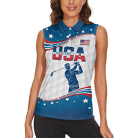 Personalized USA Golf Women Sleeveless Polo Shirt 2024 United States Flag Curve Style - Wonder Print Shop