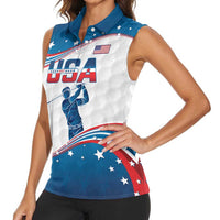 Personalized USA Golf Women Sleeveless Polo Shirt 2024 United States Flag Curve Style - Wonder Print Shop