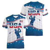 Personalized USA Golf Women V-Neck T-Shirt 2024 United States Flag Curve Style - Wonder Print Shop