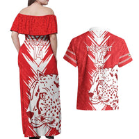 Custom Iran Football Couples Matching Off Shoulder Maxi Dress and Hawaiian Shirt Go Team Melli Leopard Pattern - Wonder Print Shop