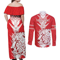 Custom Iran Football Couples Matching Off Shoulder Maxi Dress and Long Sleeve Button Shirt Go Team Melli Leopard Pattern - Wonder Print Shop