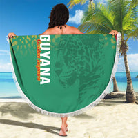 Custom Guyana Football Beach Blanket Go Golden Jaguars Green Version - Wonder Print Shop