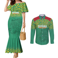 Custom Guyana Football Couples Matching Mermaid Dress and Long Sleeve Button Shirt Go Golden Jaguars Green Version - Wonder Print Shop