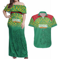Custom Guyana Football Couples Matching Off Shoulder Maxi Dress and Hawaiian Shirt Go Golden Jaguars Green Version - Wonder Print Shop