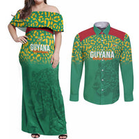 Custom Guyana Football Couples Matching Off Shoulder Maxi Dress and Long Sleeve Button Shirt Go Golden Jaguars Green Version - Wonder Print Shop