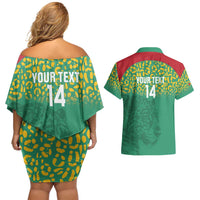 Custom Guyana Football Couples Matching Off Shoulder Short Dress and Hawaiian Shirt Go Golden Jaguars Green Version - Wonder Print Shop