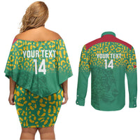 Custom Guyana Football Couples Matching Off Shoulder Short Dress and Long Sleeve Button Shirt Go Golden Jaguars Green Version - Wonder Print Shop