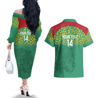 Custom Guyana Football Couples Matching Off The Shoulder Long Sleeve Dress and Hawaiian Shirt Go Golden Jaguars Green Version - Wonder Print Shop