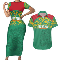 Custom Guyana Football Couples Matching Short Sleeve Bodycon Dress and Hawaiian Shirt Go Golden Jaguars Green Version - Wonder Print Shop
