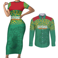Custom Guyana Football Couples Matching Short Sleeve Bodycon Dress and Long Sleeve Button Shirt Go Golden Jaguars Green Version - Wonder Print Shop