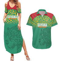 Custom Guyana Football Couples Matching Summer Maxi Dress and Hawaiian Shirt Go Golden Jaguars Green Version - Wonder Print Shop