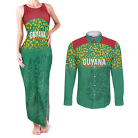 Custom Guyana Football Couples Matching Tank Maxi Dress and Long Sleeve Button Shirt Go Golden Jaguars Green Version - Wonder Print Shop