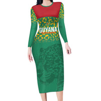 Custom Guyana Football Family Matching Long Sleeve Bodycon Dress and Hawaiian Shirt Go Golden Jaguars Green Version - Wonder Print Shop