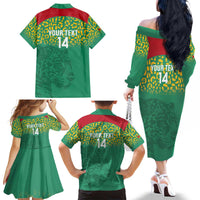 Custom Guyana Football Family Matching Off The Shoulder Long Sleeve Dress and Hawaiian Shirt Go Golden Jaguars Green Version - Wonder Print Shop