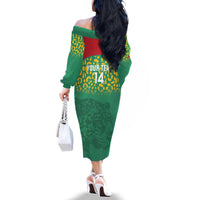 Custom Guyana Football Family Matching Off The Shoulder Long Sleeve Dress and Hawaiian Shirt Go Golden Jaguars Green Version - Wonder Print Shop