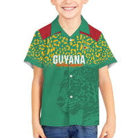Custom Guyana Football Family Matching Off The Shoulder Long Sleeve Dress and Hawaiian Shirt Go Golden Jaguars Green Version - Wonder Print Shop