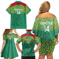 Custom Guyana Football Family Matching Off Shoulder Short Dress and Hawaiian Shirt Go Golden Jaguars Green Version - Wonder Print Shop