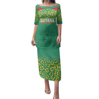 Custom Guyana Football Family Matching Puletasi and Hawaiian Shirt Go Golden Jaguars Green Version - Wonder Print Shop