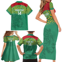 Custom Guyana Football Family Matching Short Sleeve Bodycon Dress and Hawaiian Shirt Go Golden Jaguars Green Version - Wonder Print Shop