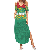 Custom Guyana Football Family Matching Summer Maxi Dress and Hawaiian Shirt Go Golden Jaguars Green Version - Wonder Print Shop