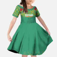 Custom Guyana Football Kid Short Sleeve Dress Go Golden Jaguars Green Version - Wonder Print Shop