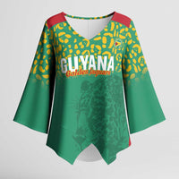 Custom Guyana Football Kimono Sleeve Blouse Go Golden Jaguars Green Version - Wonder Print Shop