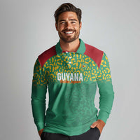 Custom Guyana Football Long Sleeve Polo Shirt Go Golden Jaguars Green Version - Wonder Print Shop