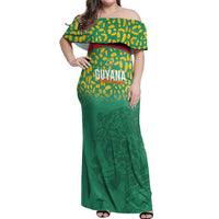 Custom Guyana Football Off Shoulder Maxi Dress Go Golden Jaguars Green Version - Wonder Print Shop