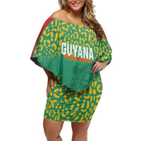 Custom Guyana Football Off Shoulder Short Dress Go Golden Jaguars Green Version - Wonder Print Shop