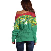 Custom Guyana Football Off Shoulder Sweater Go Golden Jaguars Green Version - Wonder Print Shop