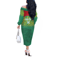 Custom Guyana Football Off The Shoulder Long Sleeve Dress Go Golden Jaguars Green Version - Wonder Print Shop