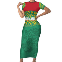 Custom Guyana Football Short Sleeve Bodycon Dress Go Golden Jaguars Green Version - Wonder Print Shop