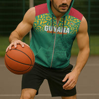Custom Guyana Football Sleeveless Zip Hoodie Go Golden Jaguars Green Version - Wonder Print Shop