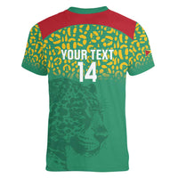 Custom Guyana Football Women V-Neck T-Shirt Go Golden Jaguars Green Version - Wonder Print Shop