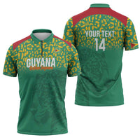 Custom Guyana Football Zipper Polo Shirt Go Golden Jaguars Green Version - Wonder Print Shop