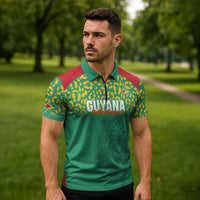 Custom Guyana Football Zipper Polo Shirt Go Golden Jaguars Green Version - Wonder Print Shop
