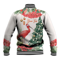 Personalized Trinidad And Tobago Christmas Baseball Jacket Scarlet Ibis Wild Poinsettia Watercolor - Wonder Print Shop