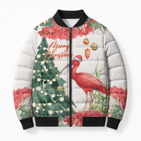 Personalized Trinidad And Tobago Christmas Bomber Puffer Jacket Scarlet Ibis Wild Poinsettia Watercolor - Wonder Print Shop