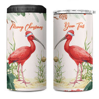 Personalized Trinidad And Tobago Christmas 4 in 1 Can Cooler Tumbler Scarlet Ibis Wild Poinsettia Watercolor - Wonder Print Shop
