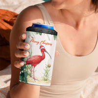 Personalized Trinidad And Tobago Christmas 4 in 1 Can Cooler Tumbler Scarlet Ibis Wild Poinsettia Watercolor - Wonder Print Shop