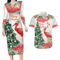 Personalized Trinidad And Tobago Christmas Couples Matching Long Sleeve Bodycon Dress and Hawaiian Shirt Scarlet Ibis Wild Poinsettia Watercolor - Wonder Print Shop
