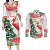 Personalized Trinidad And Tobago Christmas Couples Matching Long Sleeve Bodycon Dress and Long Sleeve Button Shirt Scarlet Ibis Wild Poinsettia Watercolor - Wonder Print Shop