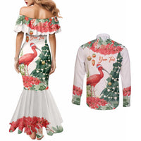 Personalized Trinidad And Tobago Christmas Couples Matching Mermaid Dress and Long Sleeve Button Shirt Scarlet Ibis Wild Poinsettia Watercolor - Wonder Print Shop