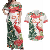 Personalized Trinidad And Tobago Christmas Couples Matching Off Shoulder Maxi Dress and Hawaiian Shirt Scarlet Ibis Wild Poinsettia Watercolor - Wonder Print Shop