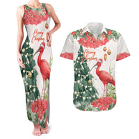 Personalized Trinidad And Tobago Christmas Couples Matching Tank Maxi Dress and Hawaiian Shirt Scarlet Ibis Wild Poinsettia Watercolor - Wonder Print Shop
