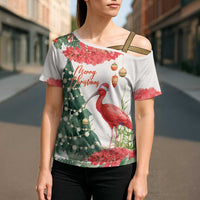 Personalized Trinidad And Tobago Christmas Cross Shoulder Shirt Scarlet Ibis Wild Poinsettia Watercolor - Wonder Print Shop