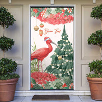 Personalized Trinidad And Tobago Christmas Door Cover Scarlet Ibis Wild Poinsettia Watercolor - Wonder Print Shop